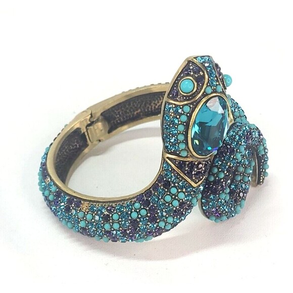 3" Heidi Daus Mystical Serpent Swarovski Crystal Hinged Snake Cuff Blue & Purple - Picture 7 of 10